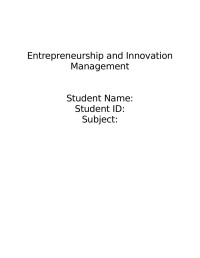 Entrepreneurship and Innovation Management