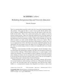 Rethinking Entrepreneurship and University Education